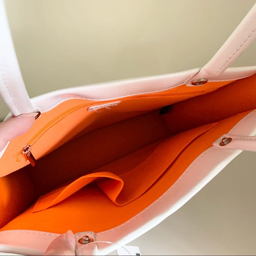 White patent minimal sporty tote bag